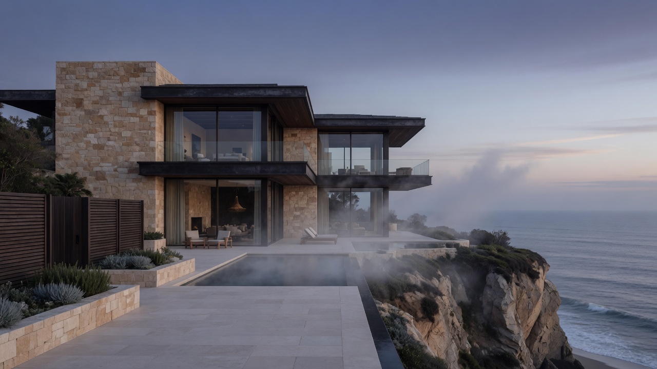 Modern coastal beach house overlooking the ocean