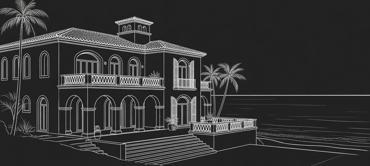 Architectural sketch of a coastal home by the ocean