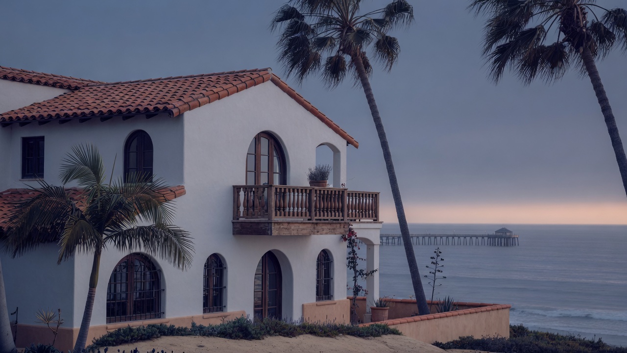 Coastal Spanish Colonial style home overlooking the ocean
